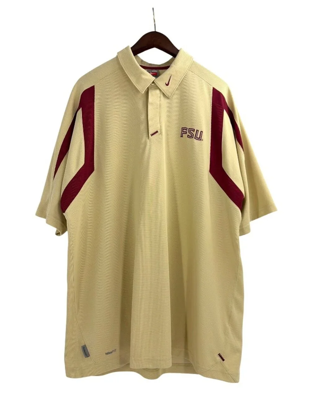 Nike Team Fit Dry FSU Florida State Seminoles Mens XXL Polo Shirt Cream Maroon